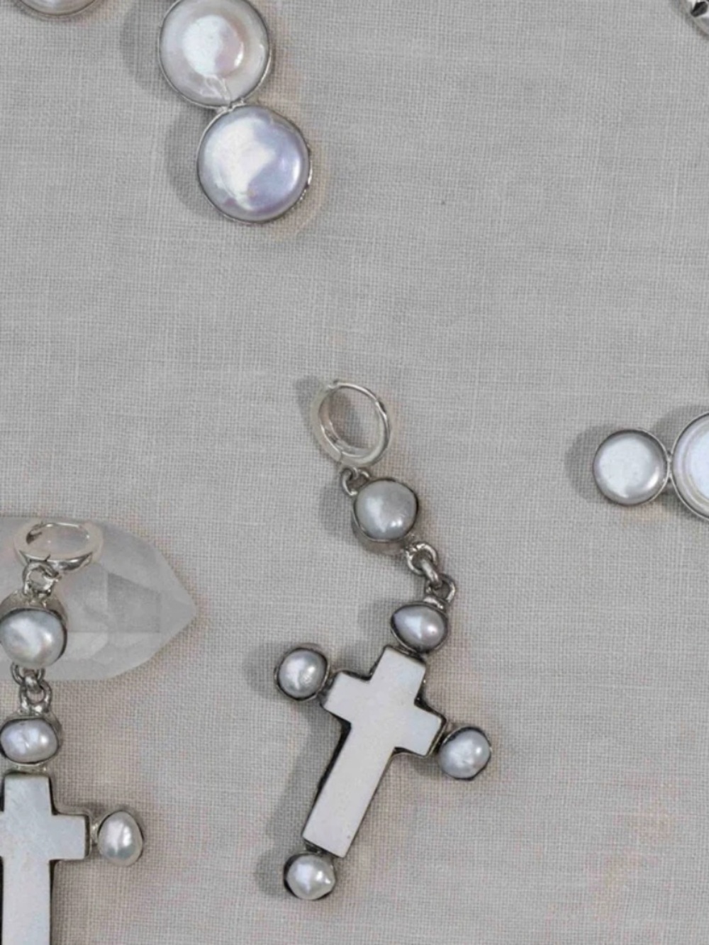 Child of Wild Pearl Cross Earrings